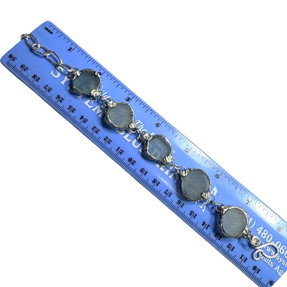 Handcrafted Sea Glass & Silver Blend Hammered Bracelet With Unique Findings - Picture 7 of 14